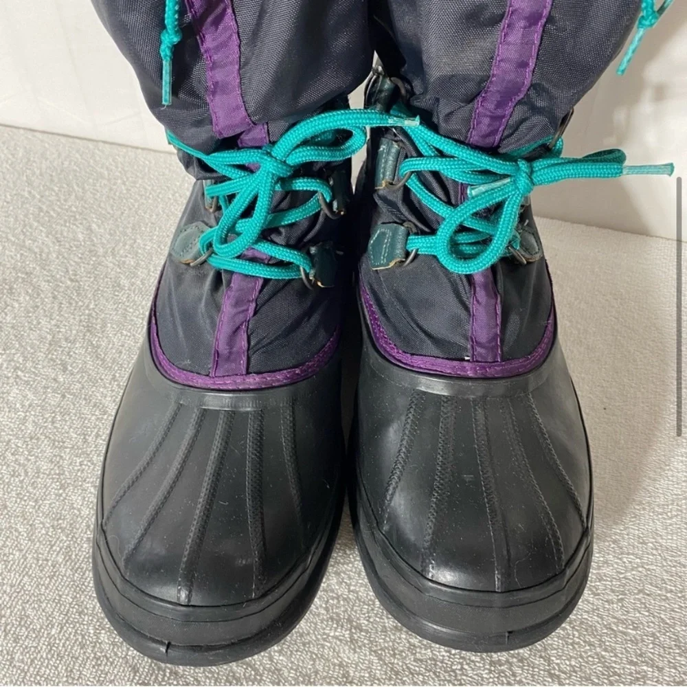 Vintage 90s Sorel Black Purple Teal Freestyle Sport Winter Snow Boots 11 - Picture 5 of 16